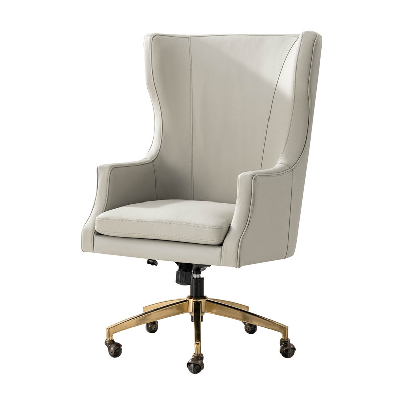 Heeg 47''H Transitional Genuine Leather Swivel Adjustable Height Tilting Executive Chair with High Backrest, Beige