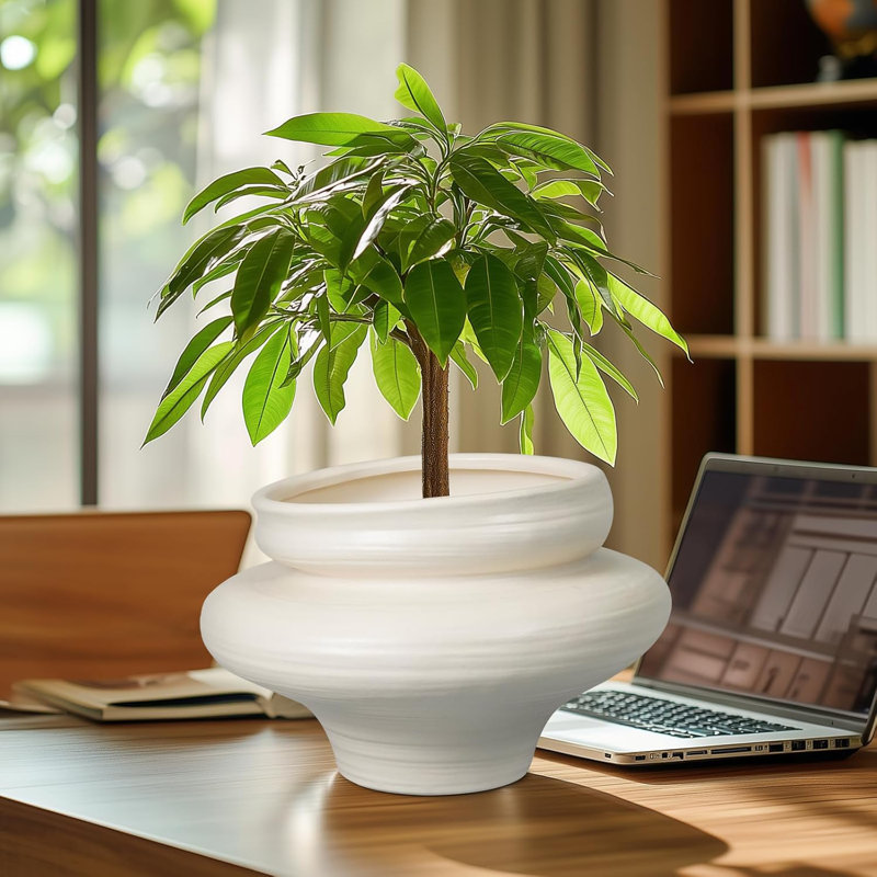 Pot de 11 po en céramique - Grand pot de fleurs d'intérieur blanc avec drainage