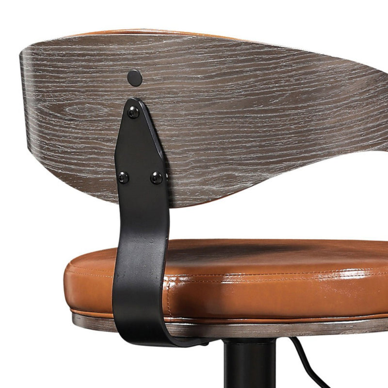 Brown Poplar Swivel Bar Stool with Footrest and Open Backrest