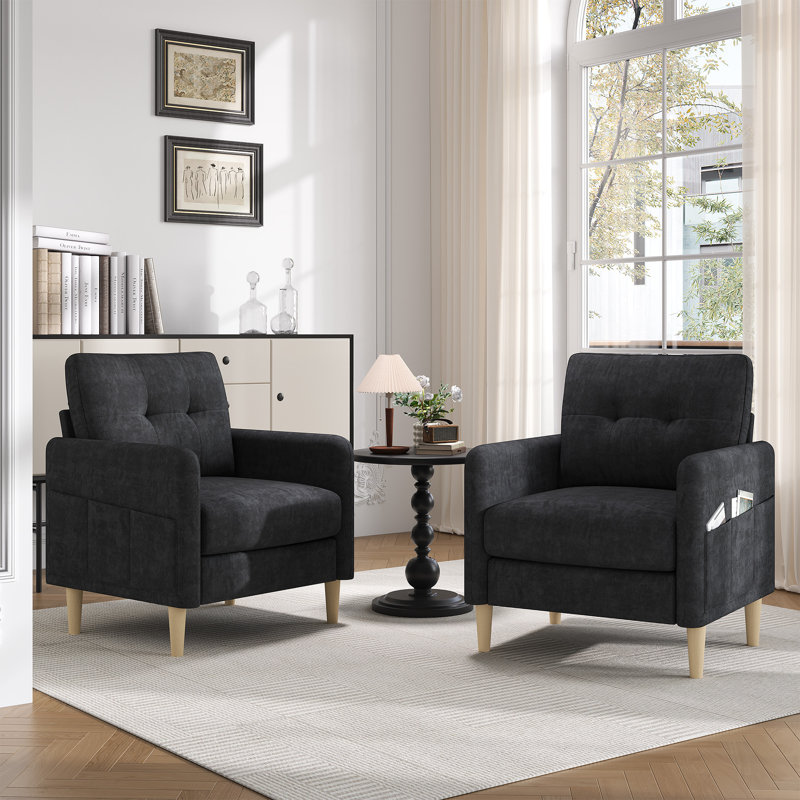 Ensemble de 2 fauteuils capitonnés en chenille avec poches de rangement George, Gris