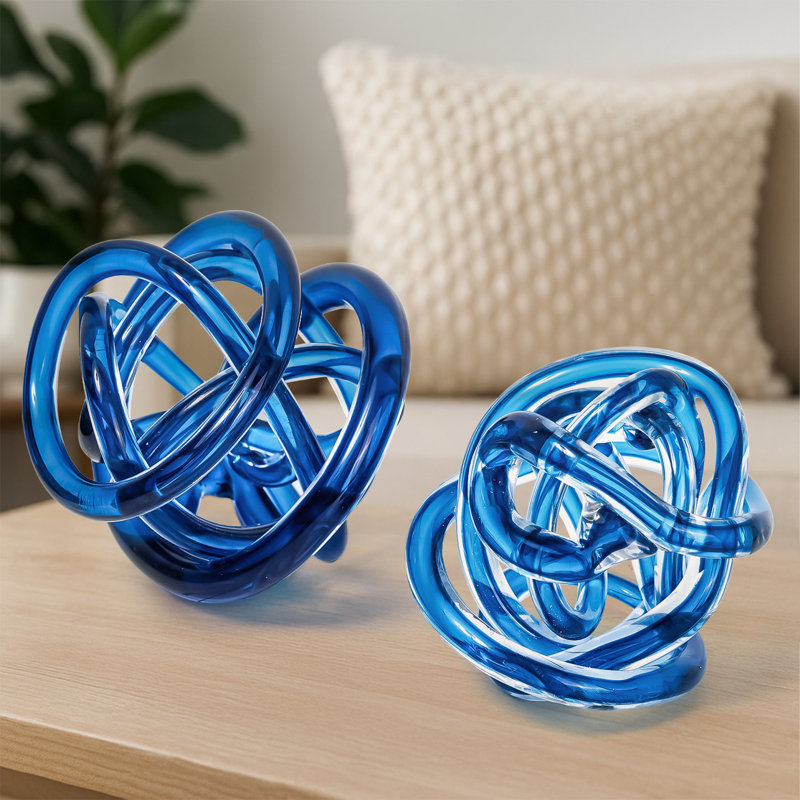 Ensemble de 2 décorations de table en verre à nœuds de verre, Blanc