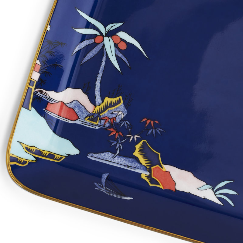 Wonderlust Blue Pagoda Fine Bone China Rectangular Tray