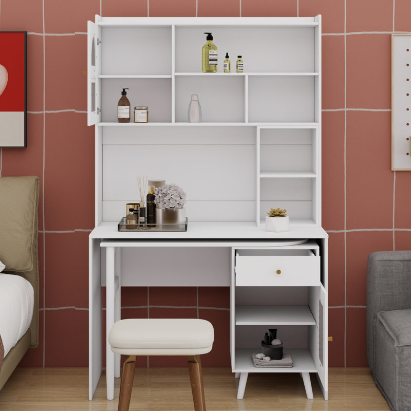 Bureau d'ordinateur avec bureau rotatif à 90 degrés, bureau de 43 po x 70 po avec tiroir de rangement et armoires, bureau de jeu avec tablettes, bureau d'écriture pour bureau, bureau de travail pour la maison