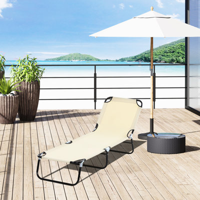 Outdoor Chair In Beige With Foldable Feature And 5 Positions Camping 5-Level Reclining For Comfort