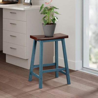 Tabouret de comptoir Satori, sarcelle rustique et noyer