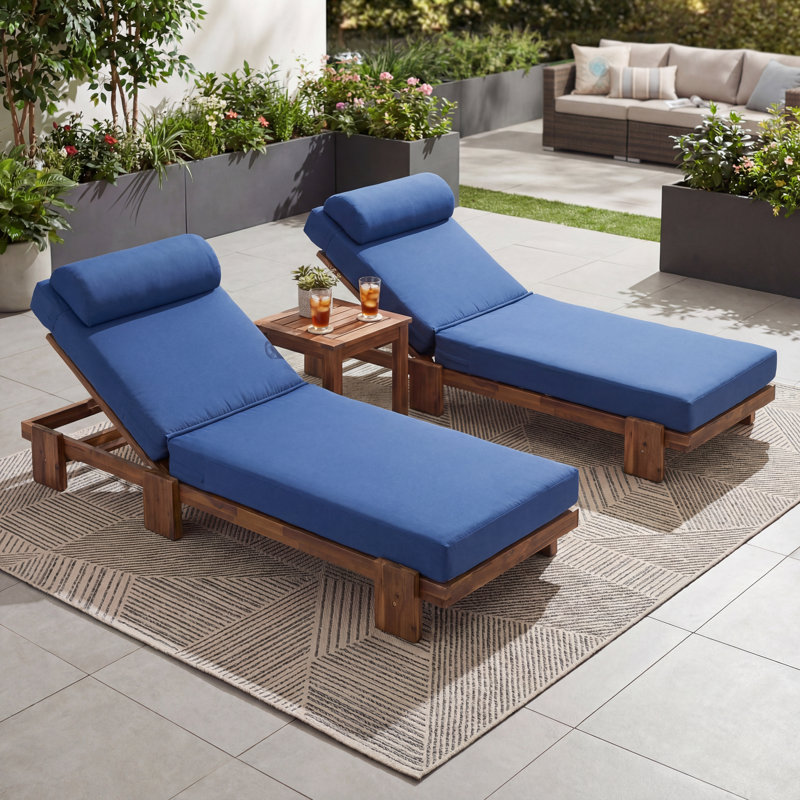 Chaise longue d'extérieur 78,8 po en bois d'acacia, fauteuil inclinable réglable avec appui-tête et plateau latéral rétractable pour patio, piscine et jardin