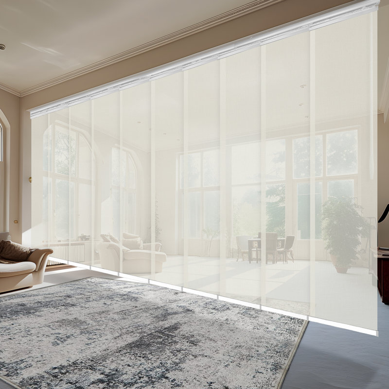 Dappled Ash 10-Panel Double Rail Panel Track 120"-218" W, Panel width 23.5", 218"W x 94"L, White
