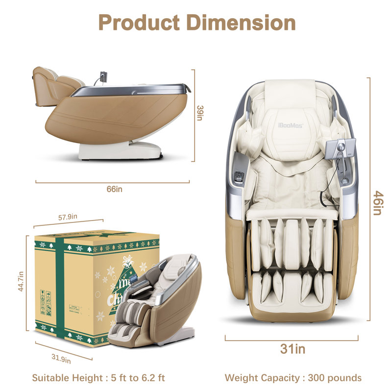 4D Full Body Massage Chair Zero Gravity Heated Massage Recline With Body Scan Auto Footrest Extention, Gold