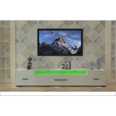 TV Console with Storage Cabinets, Remote, APP Control Long LED TV Stand, Full RGB Color Selection, 31 Modes Changing Lights Modern Entertainment Center with Power Cord (, for 80 inches)