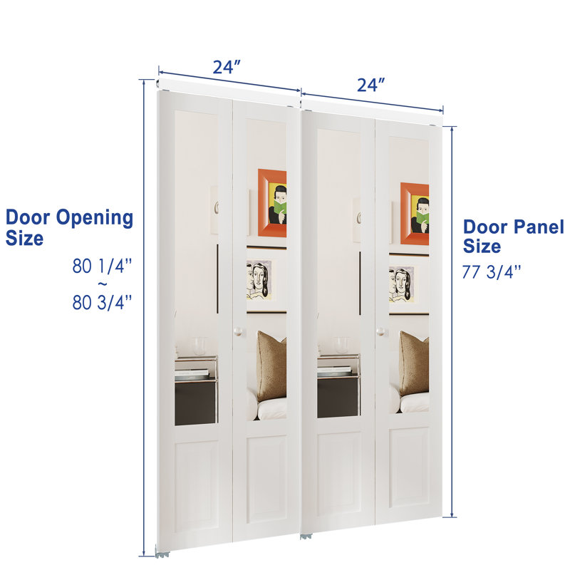 Porte intérieure pliante demi-Lite en panneau de fibres à densité moyenne à miroir blanc, portes de placard pliantes avec quincaillerie, blanc
