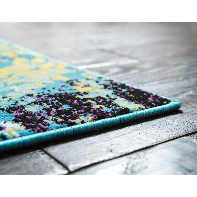 Tapis décoratif turquoise Kathrine oriental, Rectangle 4 pi x 6 pi