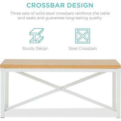 3-piece Bench Style Dining Furniture Set, 4-person Space-saving Dinette For Kitchen, Dining Room W/ 2 Benches, Table - Oak/white