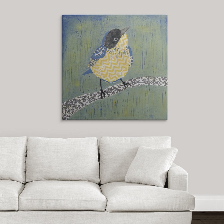 « ii », reproduction d’impression dépilée Patchwork Wren, H 30 po x l 30 po x P 1,5 po, Toile