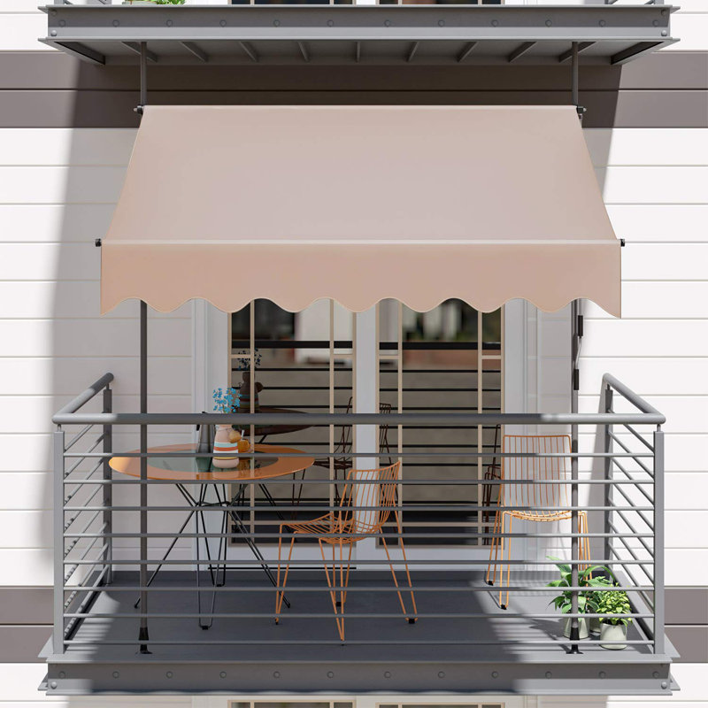 Clamp Awning, Balcony Awning With Hand Crank, Uv Resistant, Height Adjustable, Metal And Polyester, No Drilling Required, Khaki