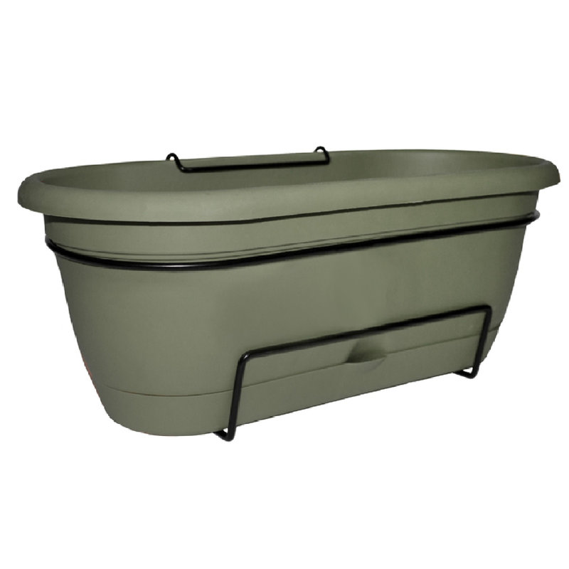 Lucca Self-Watering Plastic Indoor/Outdoor Oval Balcony Box Planter with Metal Hanging Bracket, Living Green