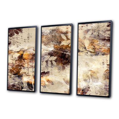 Brun, orange, gris et motif grunge - ensemble de 3 reproductions d'art encadrées sur toile