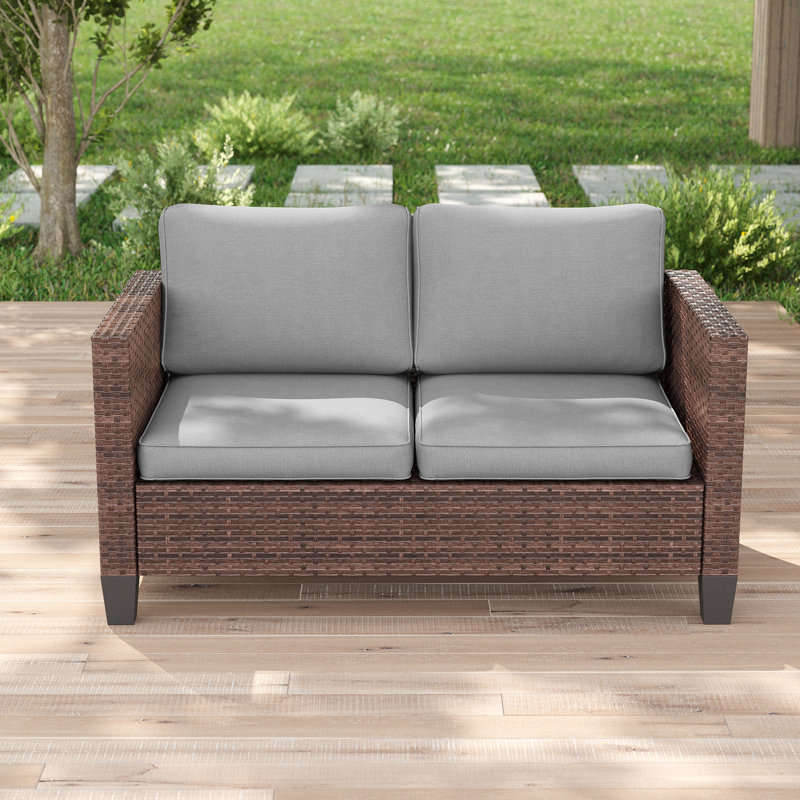 Patio Loveseat Sofa Bistro with Washable Cushion for Balcony, Porch, Yard, Gray, Brown