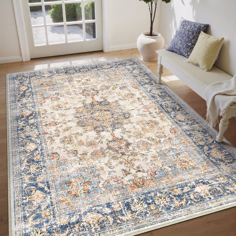 Stella Oriental Machine Woven Stella in Orange/Blue, Rectangle 8' x 10'
