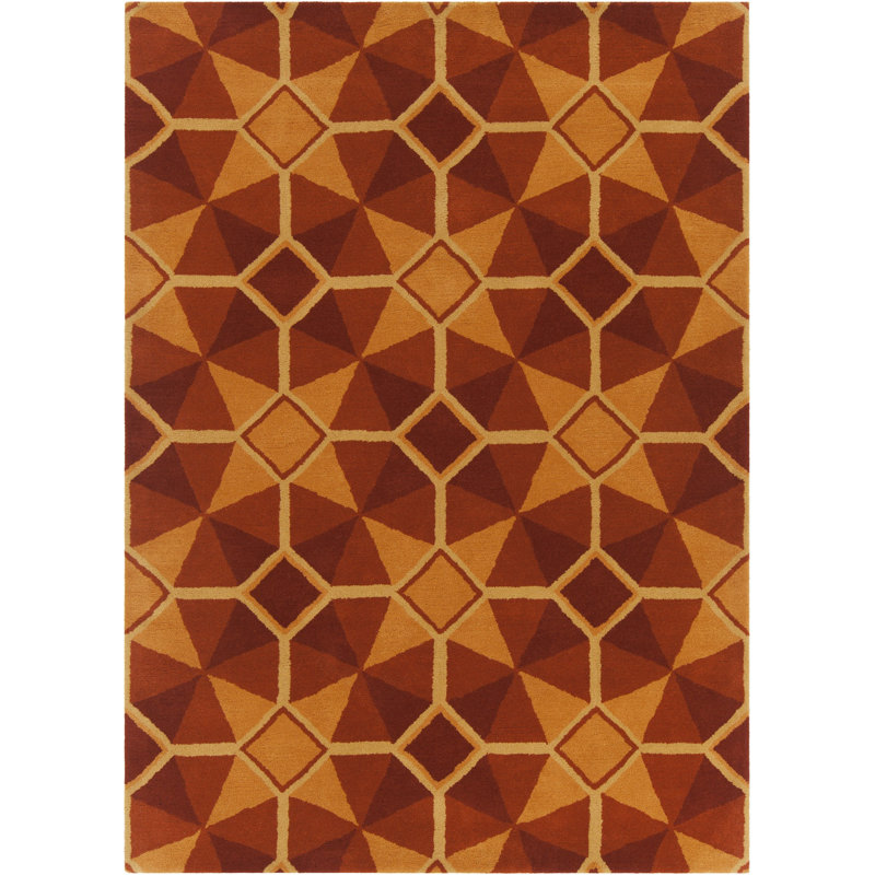 Ailey Authentic Hand-Tufted Handmade Orange & Red Retro Geometric Wool Area Rug, 5' x 7'6"