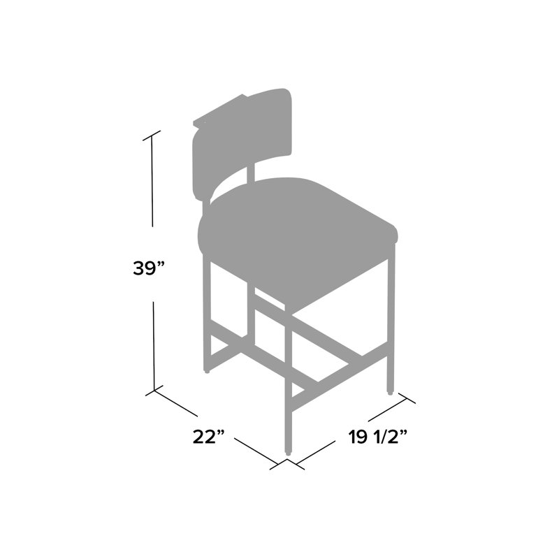 Gray Velvet and Bronze Metal Counter Stool