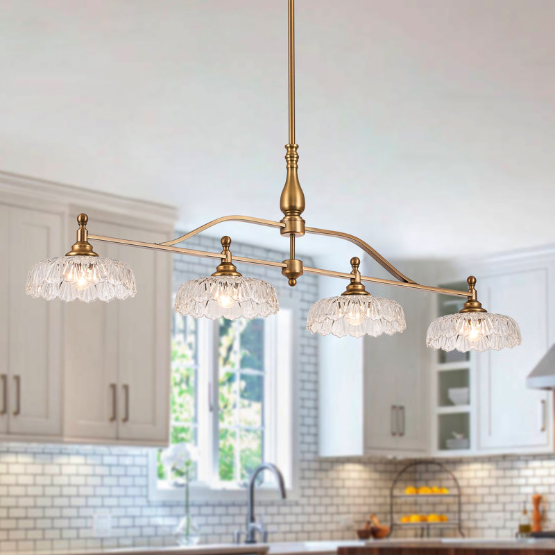 4-Light Vintage Pendant Light Designer Style, Brushed Brass, 4