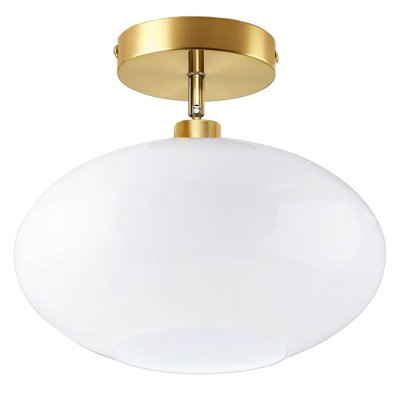 Semi Flush Mount Ceiling Light Fixture,Milk Glass Light Fixture,Gold Light Fixture,Mid Century Modern Light Fixture,Kitchen Ceiling Light Fixtures,Schoolhouse Sloped Light Fixture Bedroom Hallway