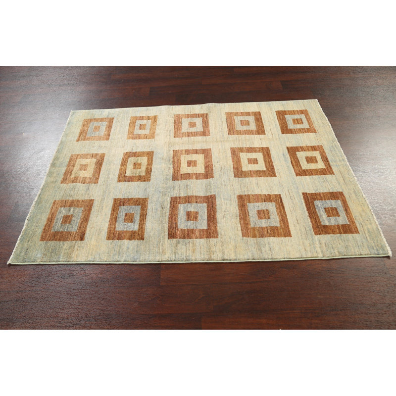 Tapis unique en laine noué à la main brun / gris nouvel âge 4 pi 1 po x 5 pi 8 po