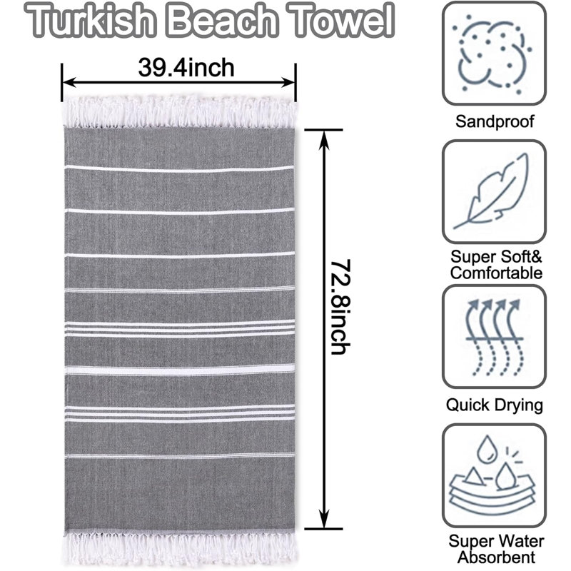 Ensemble de 2 serviettes de plage en coton de la même taille, Gris