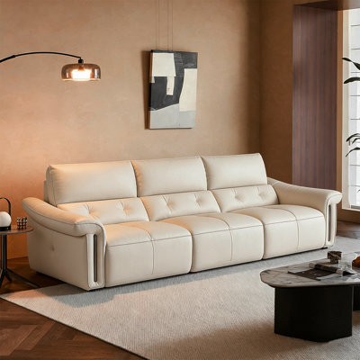 Beige Genuine Leather Modular Sofa cushion couch