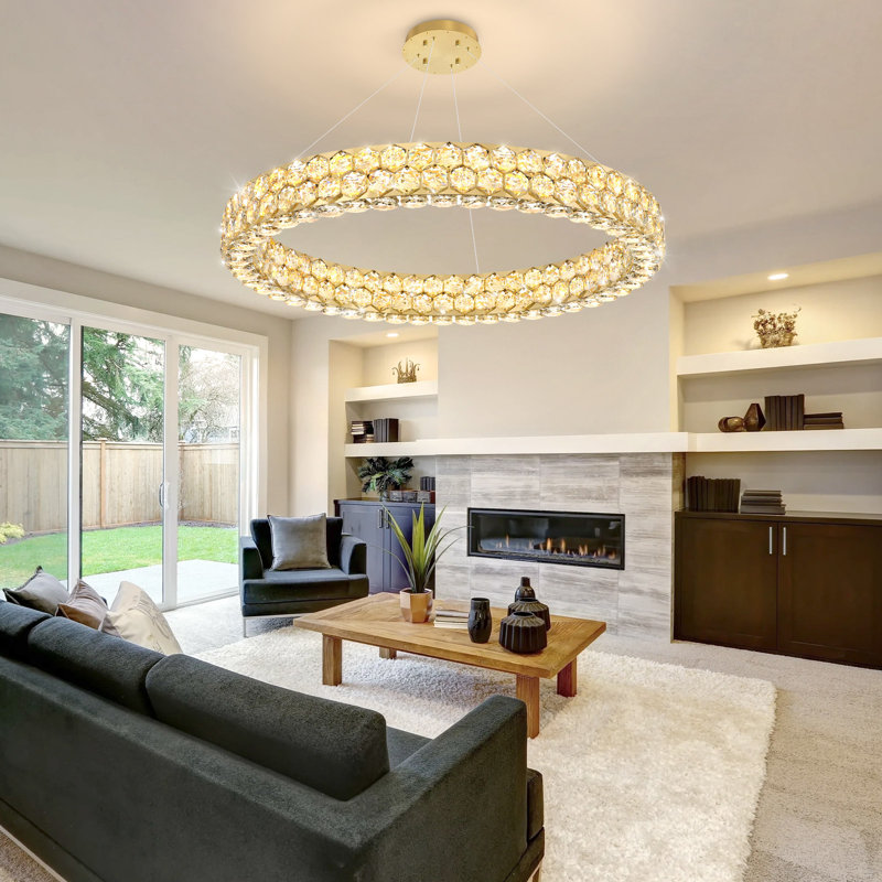 Modern Ring Crystal Dimmable Chandelier, Gold