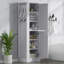 Grande armoire de rangement de salle de bain grise haute, tour à linge autoportante de 68 pouces avec tablettes réglables et crochet utilitaire