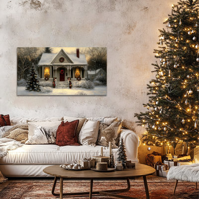Art mural sur toile GUTTATY, décoration murale de Noël avec scène de maison enneigée, impressions sur toile festives et affiche, œuvre d'art hivernale à suspendre, photo des Fêtes pour le salon ou les espaces intérieurs, 60 po x 30 po