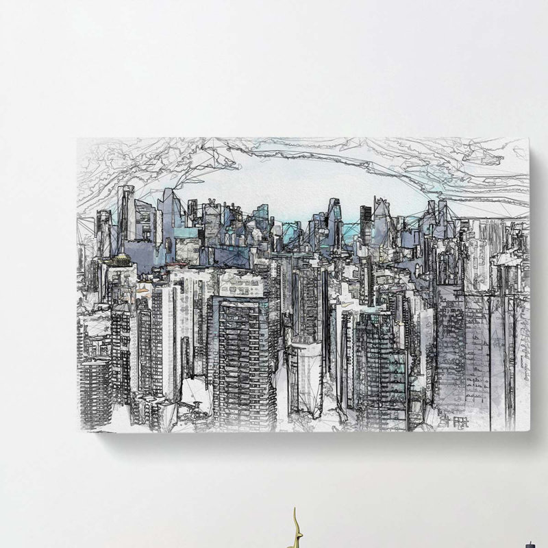 Singapore Skyline In Abstract - Wrapped Canvas Print, 35cm H x 50cm W x 3cm D