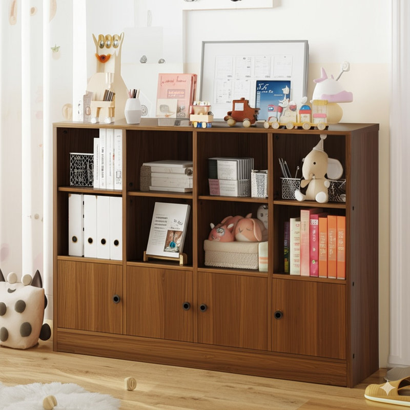 Bookshelf, Wood Bookcase With 3 Tier Shelves, 12 Cube Storage Organizer With Doors For Bedroom, Living Room, 47.8" W X 39.1" H