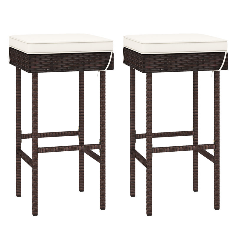 Tabourets de bar en rotin avec repose-pieds, 4