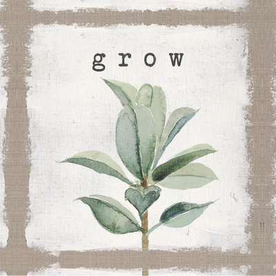 Leaf Stem White On Burlap Grow - Wrapped Canvas Painting