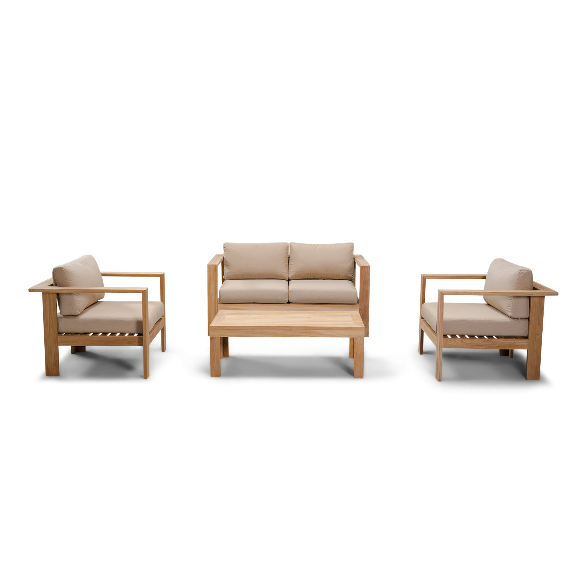 Sonoma 4 Piece Teak Outdoor Seating Group with Sunbrella® Cushions, Canvas Heather Beige Sunbrella® Canvas