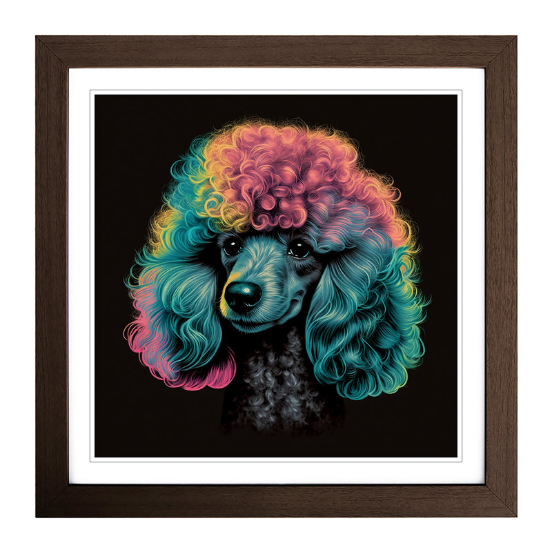 Poodle Retro No.1 - Single Picture Frame Print on Wood, Black