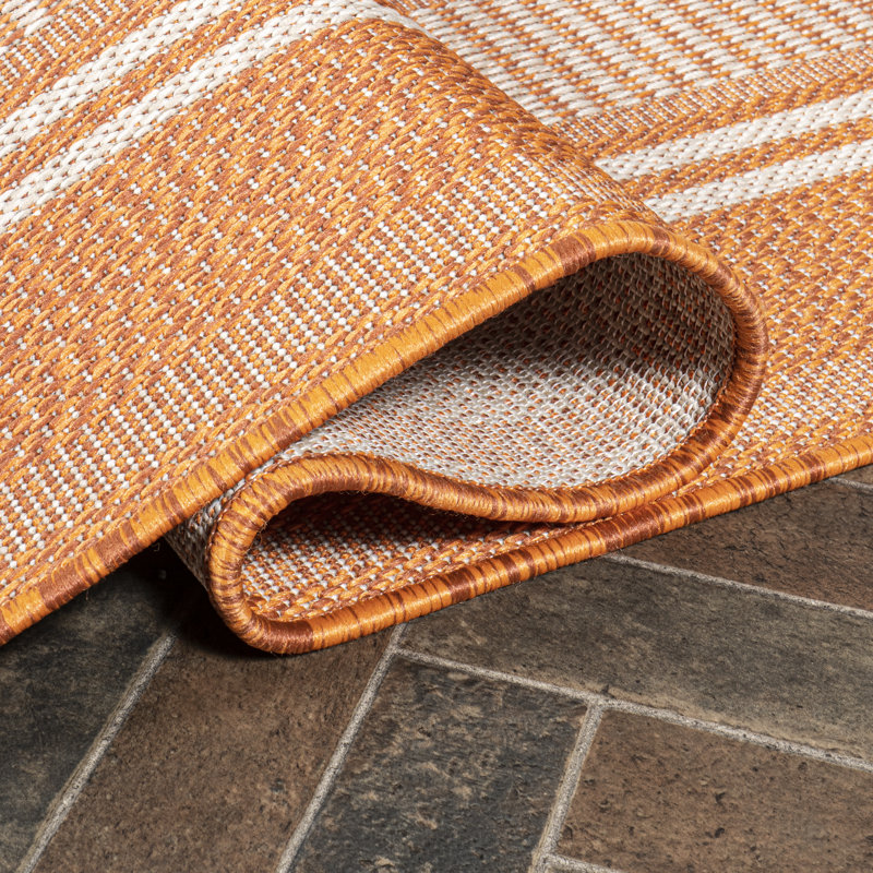 Garrettsville Modern Double Stripe Orange/Cream Indoor/Outdoor Rug, Rectangle 3' x 5'