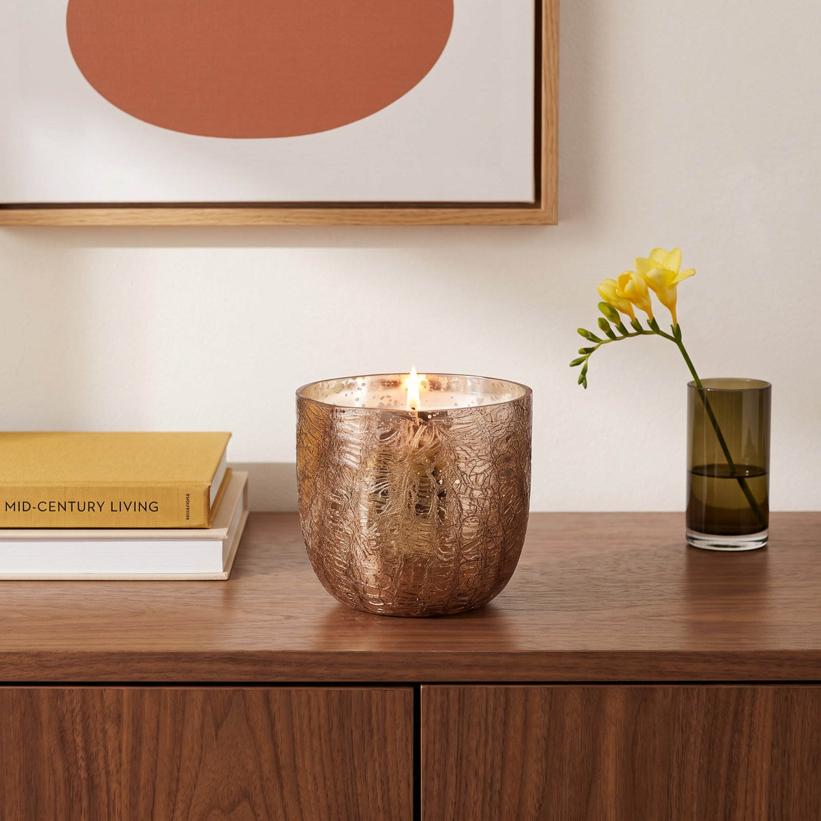 Woodfire Scented Jar Candle, Large Boxed Crackle Glass
