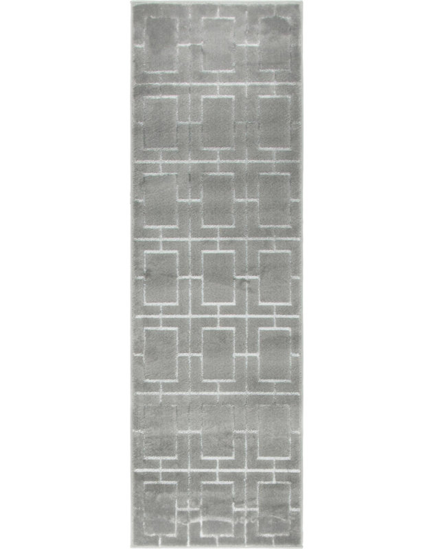 Tapis gris argenté à motif géométrique glam, Tapis de couloir 2 pi x 6 pi 1 po
