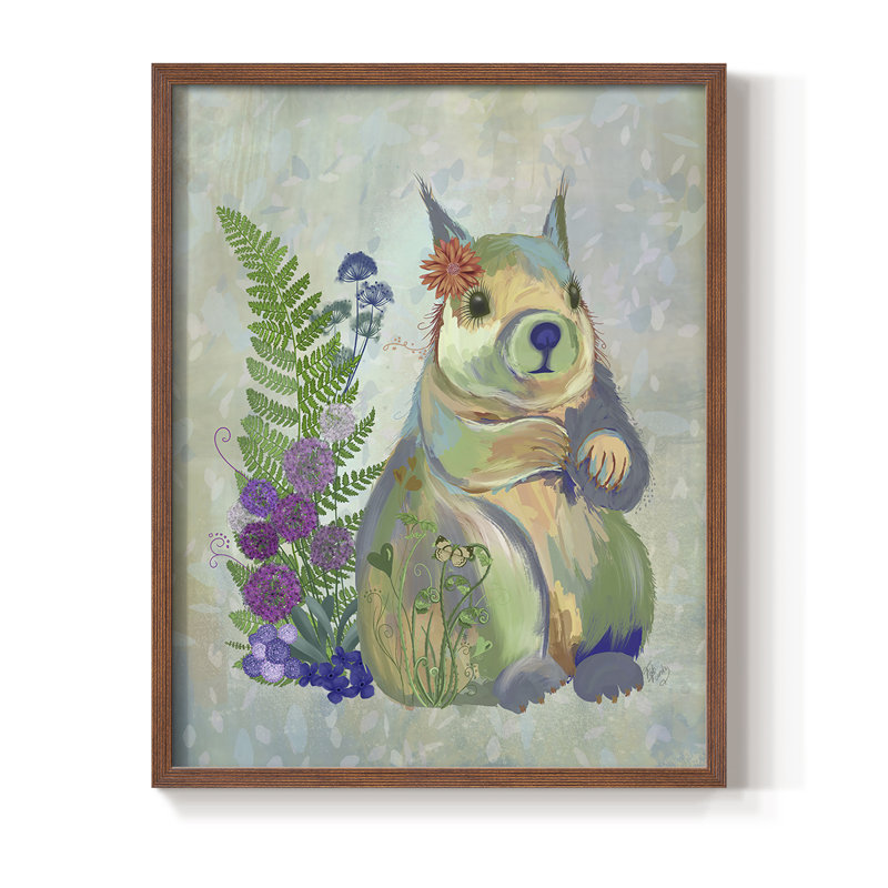 «Fantastic Florals Squirrel», reproduction encadrée - bois massif, Brun, H 14 po x l 11 po