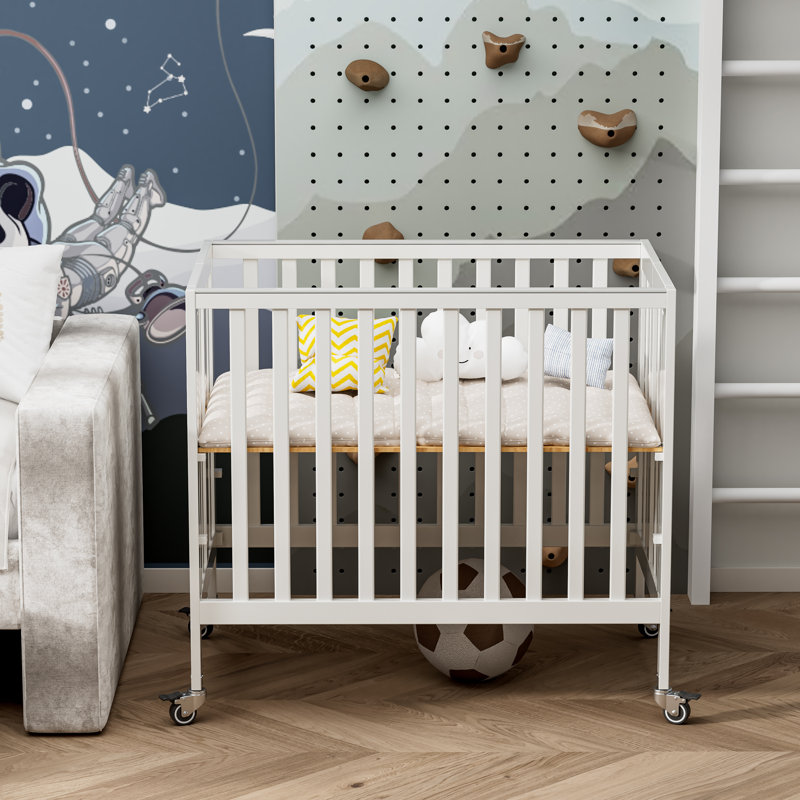 Hiltz Foldable Portable Crib With Mattress, White