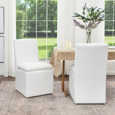 Keaton 21" Wide Modern No Assembly Upholstered Linen Side Dining Chair with Casters by Birch Lane