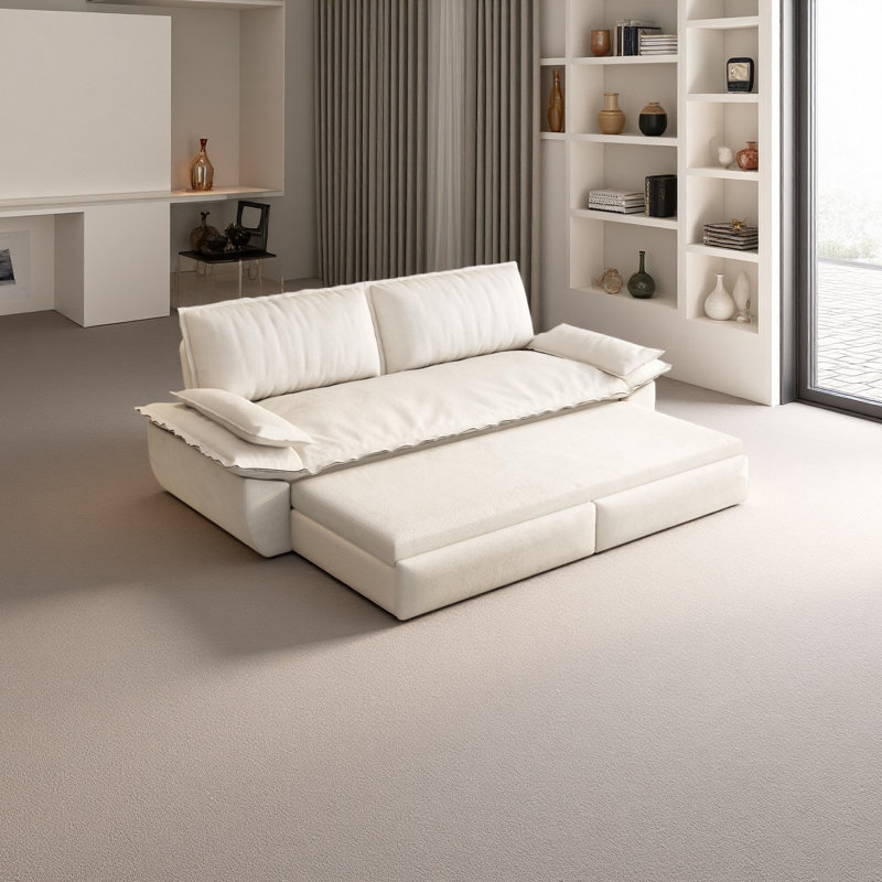 Canapé-lit escamotable de 73,2 po, canapé-lit convertible 3 en 1, causeuse en velours multifonctionnel, Beige
