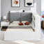 Lit plateforme avec tête de lit tapissier et rangement, planche rotative, tablettes de rangement et 2 tiroirs-642118474
