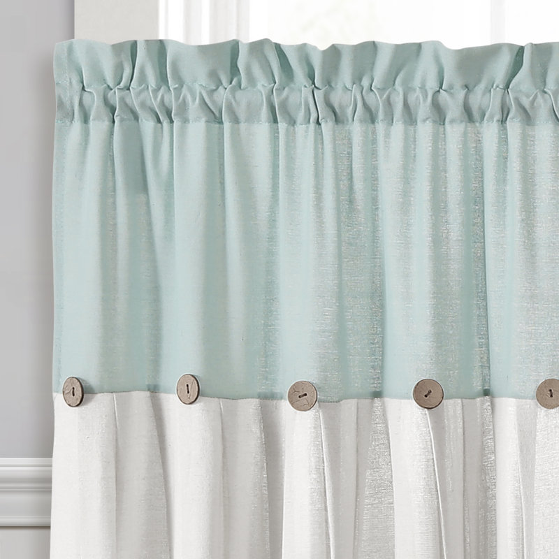 Blue and White Linen Button Kitchen Tier Curtains, 29" x 36"
