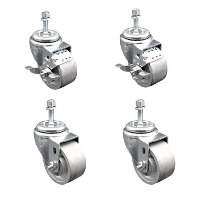 Semi Steel Swivel TS Caster Set 4 -3" Wheel&10MM Stems-2 w/Brake