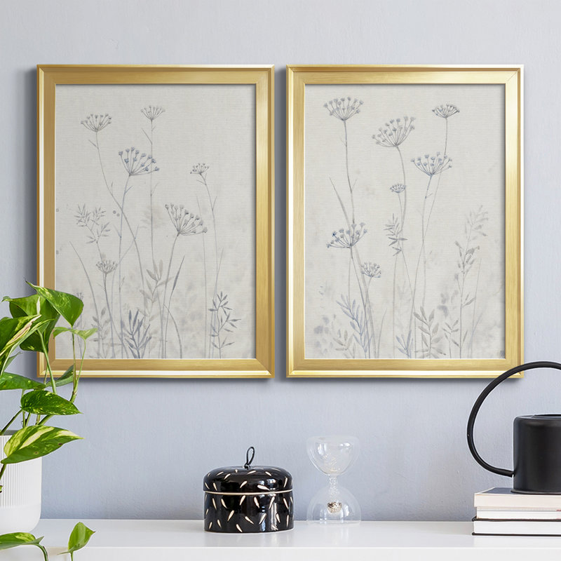 Neutre Queen Anne's Lace I - ensemble de 2 reproductions d'art sur toile, H 36,5 po x l 53 po x P 1 po, Or
