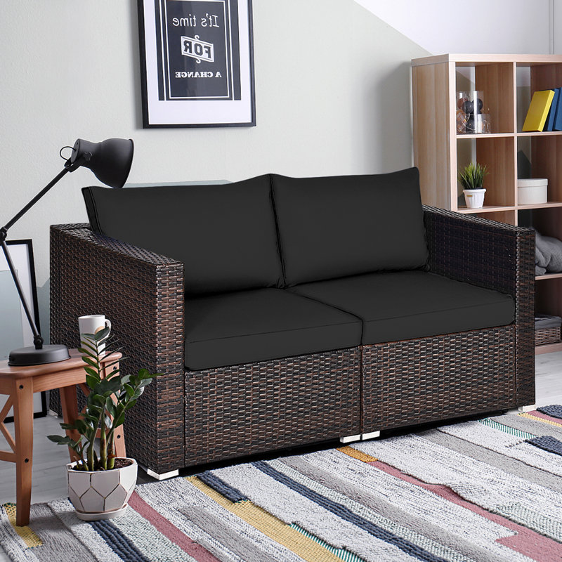Malti 59'' Wide Straight Wicker Loveseat with Cushions, Black